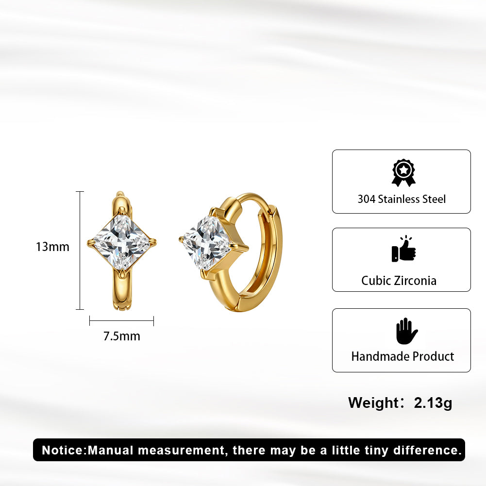 Velvet Rhythm // Solitaire Princess-Cut Square CZ Huggie Earrings
