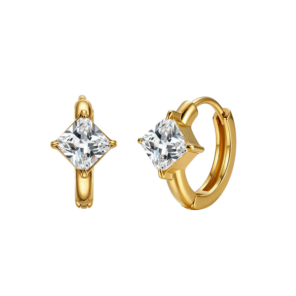 Velvet Rhythm // Solitaire Princess-Cut Square CZ Huggie Earrings