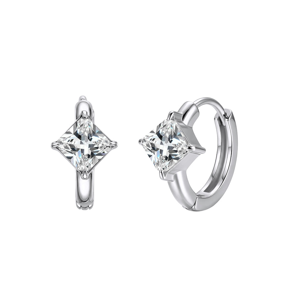 Velvet Rhythm // Solitaire Princess-Cut Square CZ Huggie Earrings