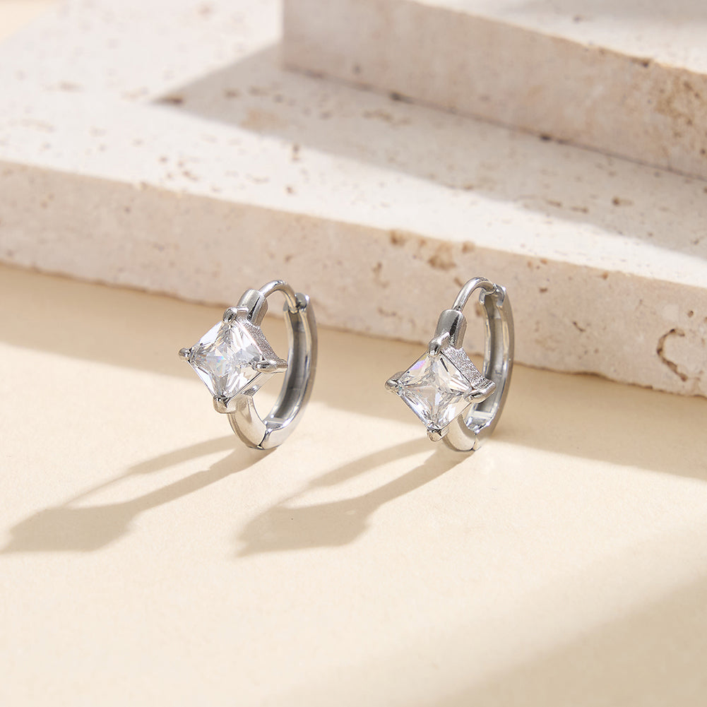 Velvet Rhythm // Solitaire Princess-Cut Square CZ Huggie Earrings