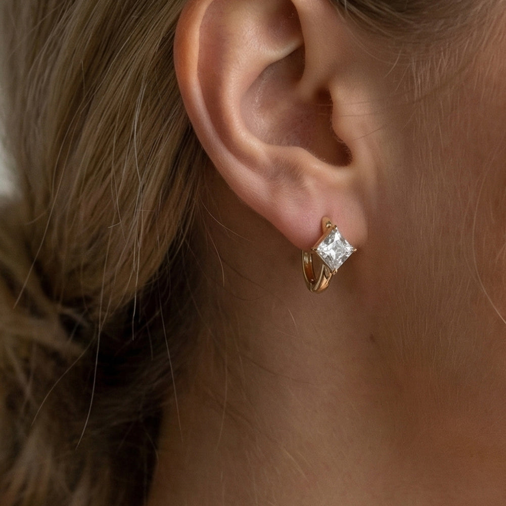 Velvet Rhythm // Solitaire Princess-Cut Square CZ Huggie Earrings