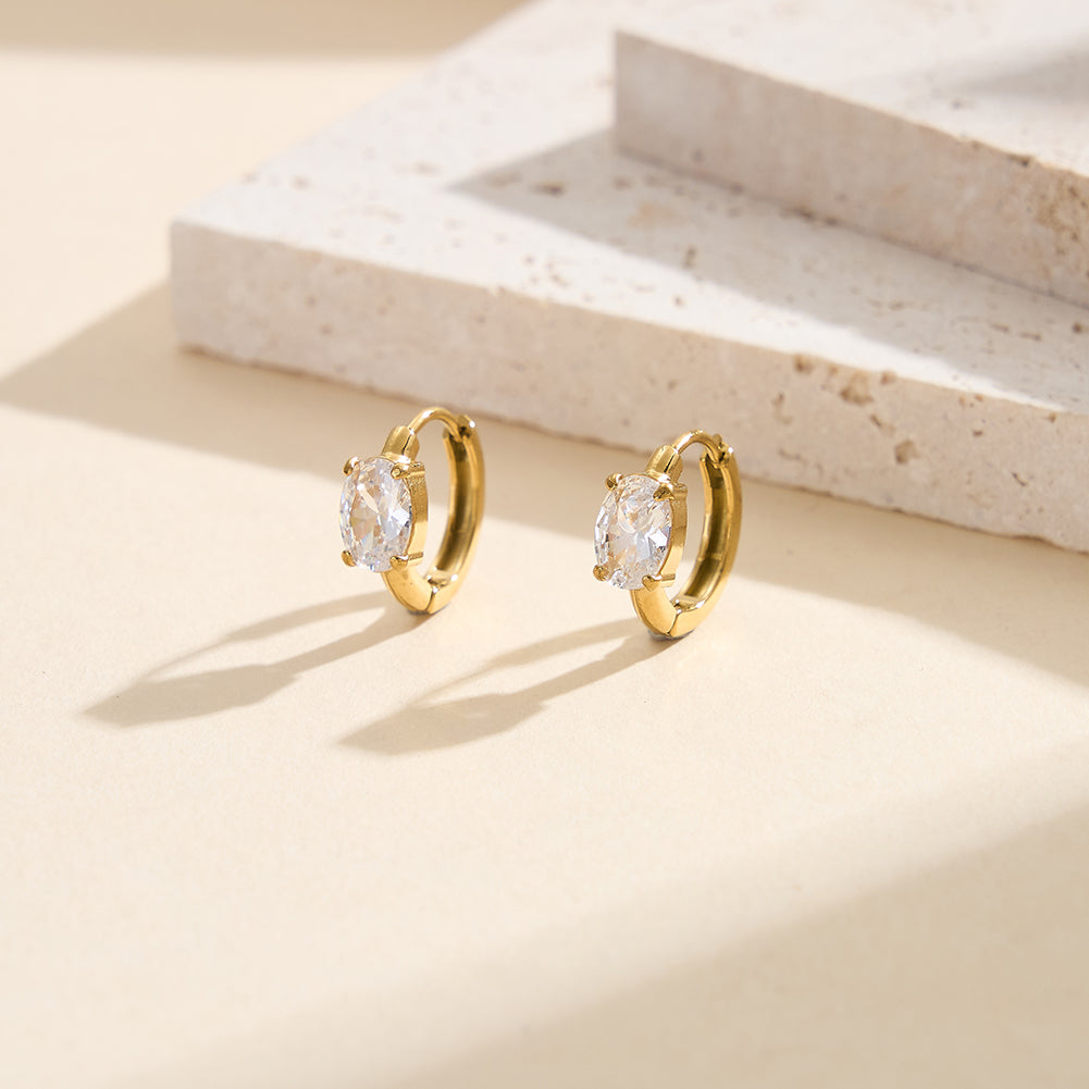 Velvet Rhythm // Solitaire Oval-Cut CZ Huggie Earrings