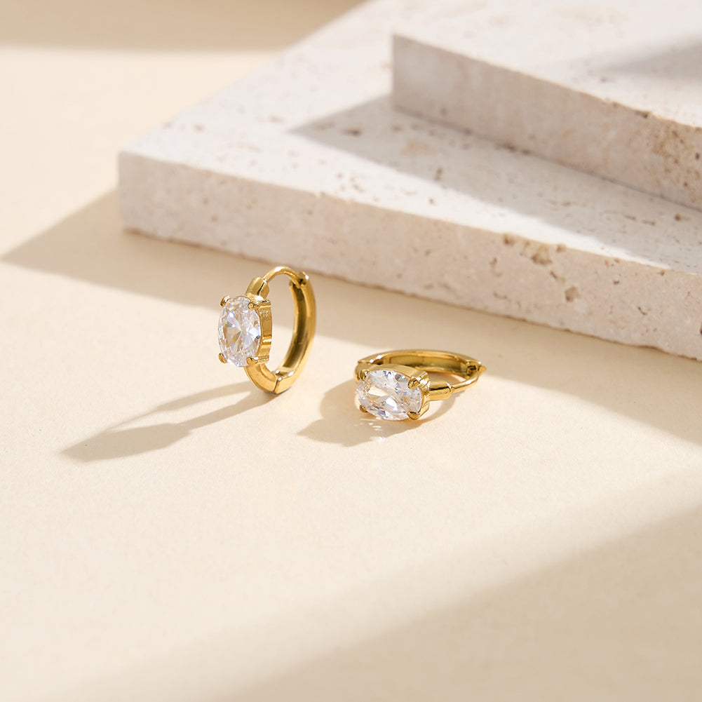 Velvet Rhythm // Solitaire Oval-Cut CZ Huggie Earrings