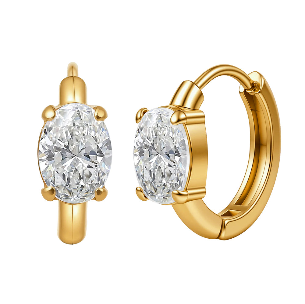 Velvet Rhythm // Solitaire Oval-Cut CZ Huggie Earrings