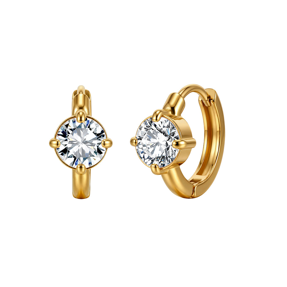 Velvet Rhythm // Solitaire Round-Cut CZ Huggie Earrings