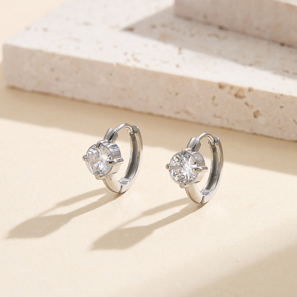 Velvet Rhythm // Solitaire Round-Cut CZ Huggie Earrings
