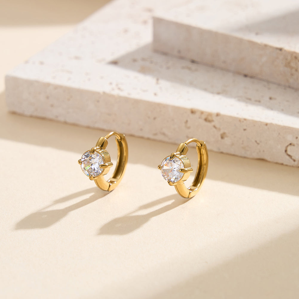 Velvet Rhythm // Solitaire Round-Cut CZ Huggie Earrings