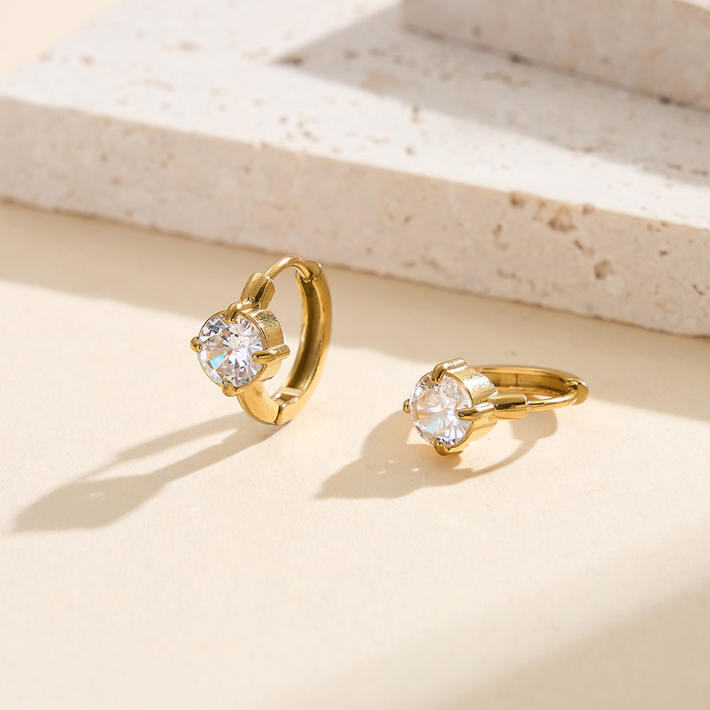 Velvet Rhythm // Solitaire Round-Cut CZ Huggie Earrings