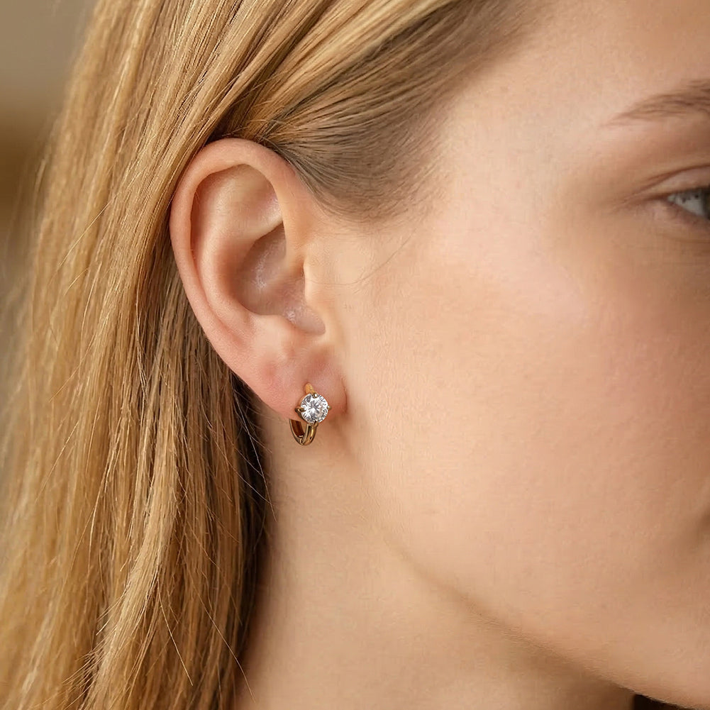 Velvet Rhythm // Solitaire Round-Cut CZ Huggie Earrings