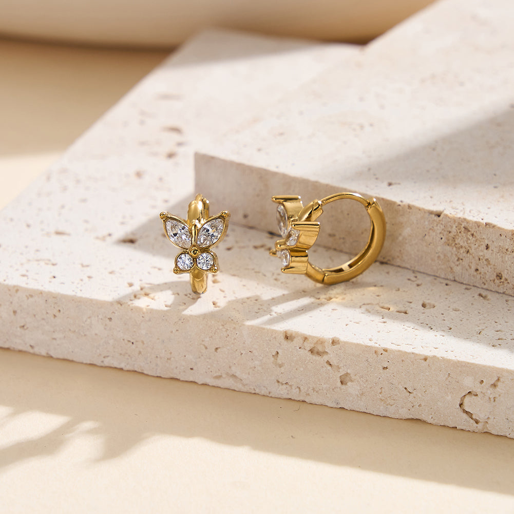 Aura Celestial // Sculptural Butterfly CZ Crystal Huggie Earrings