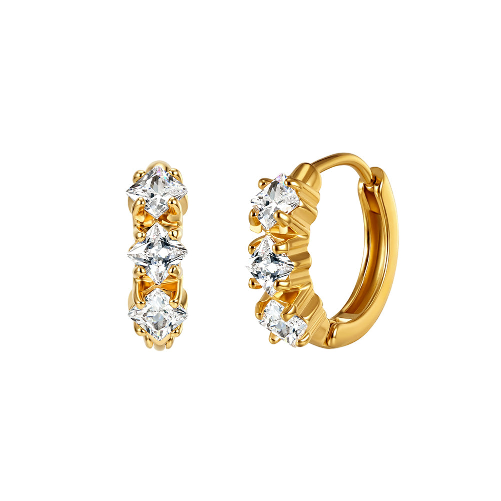 Velvet Rhythm // Three-Stone Princess-Cut CZ Huggie Earrings