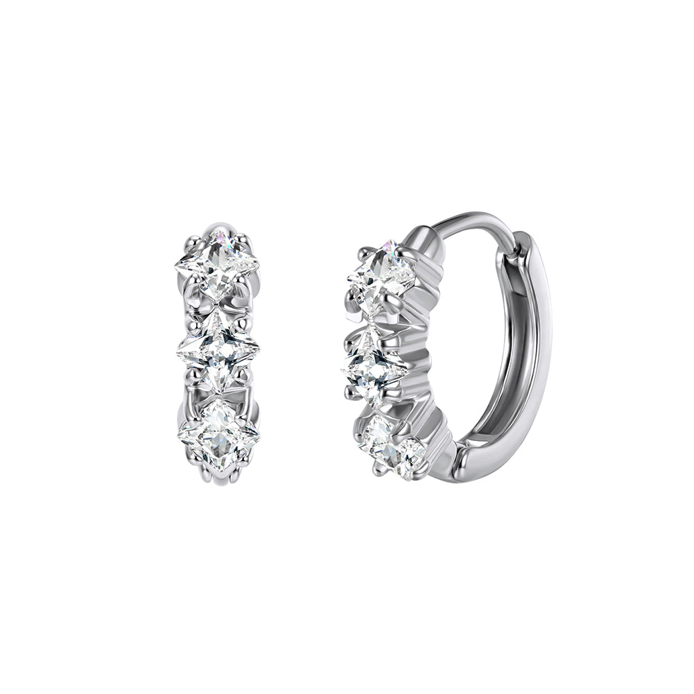 Velvet Rhythm // Three-Stone Princess-Cut CZ Huggie Earrings