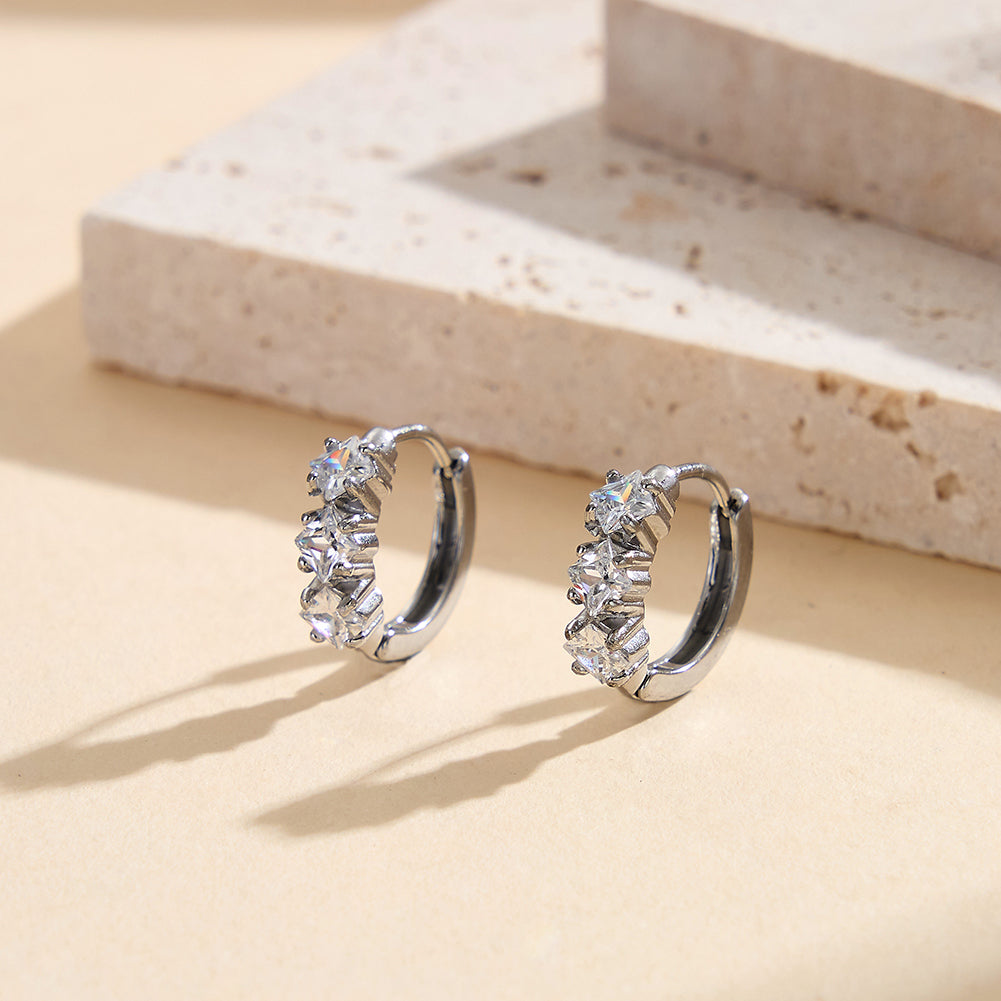 Velvet Rhythm // Three-Stone Princess-Cut CZ Huggie Earrings