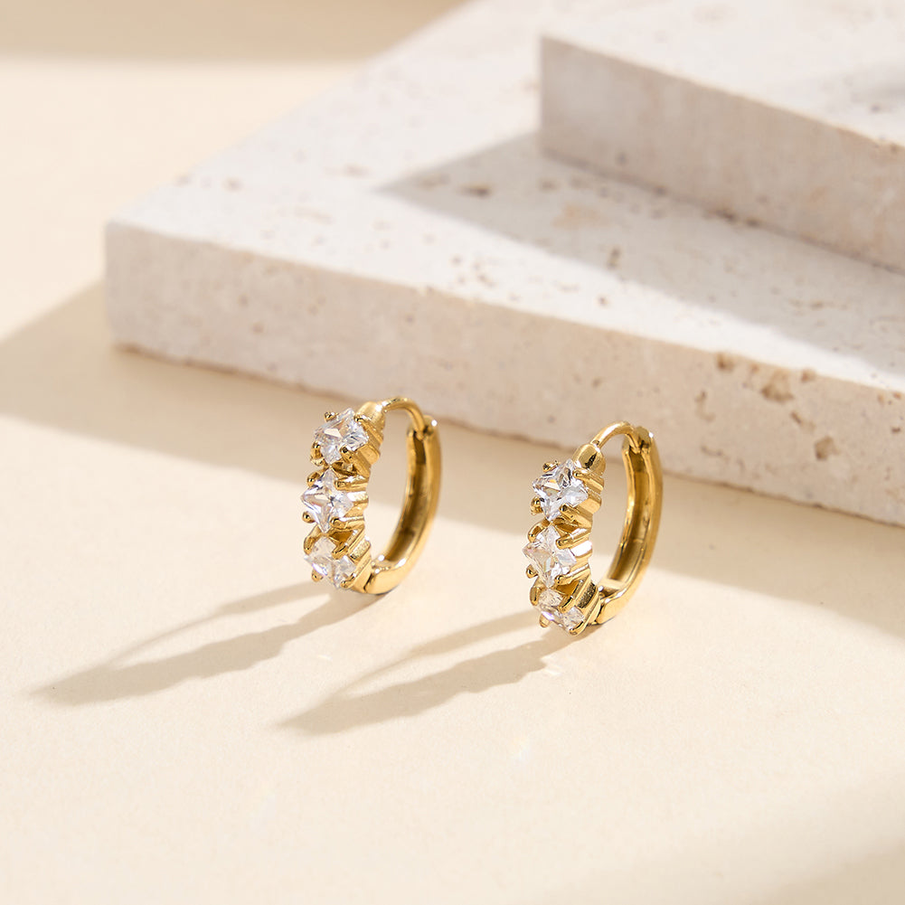 Velvet Rhythm // Three-Stone Princess-Cut CZ Huggie Earrings