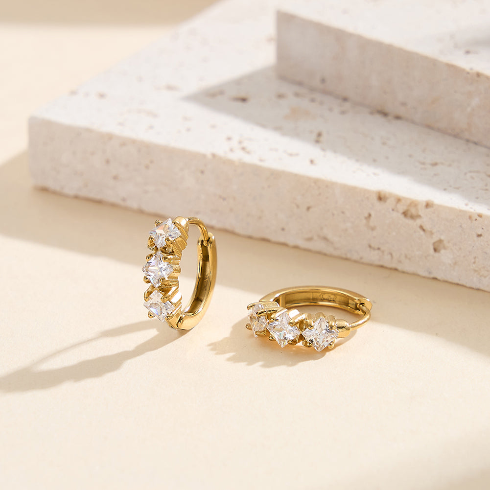 Velvet Rhythm // Three-Stone Princess-Cut CZ Huggie Earrings