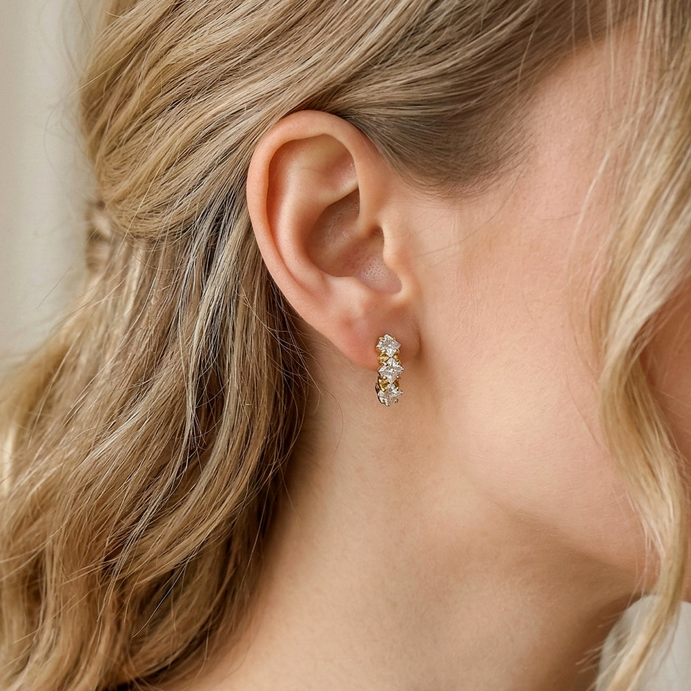 Velvet Rhythm // Three-Stone Princess-Cut CZ Huggie Earrings