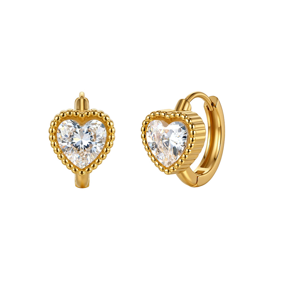 Aura Amour // Heart-Cut CZ Crystal Beaded Huggie Earrings