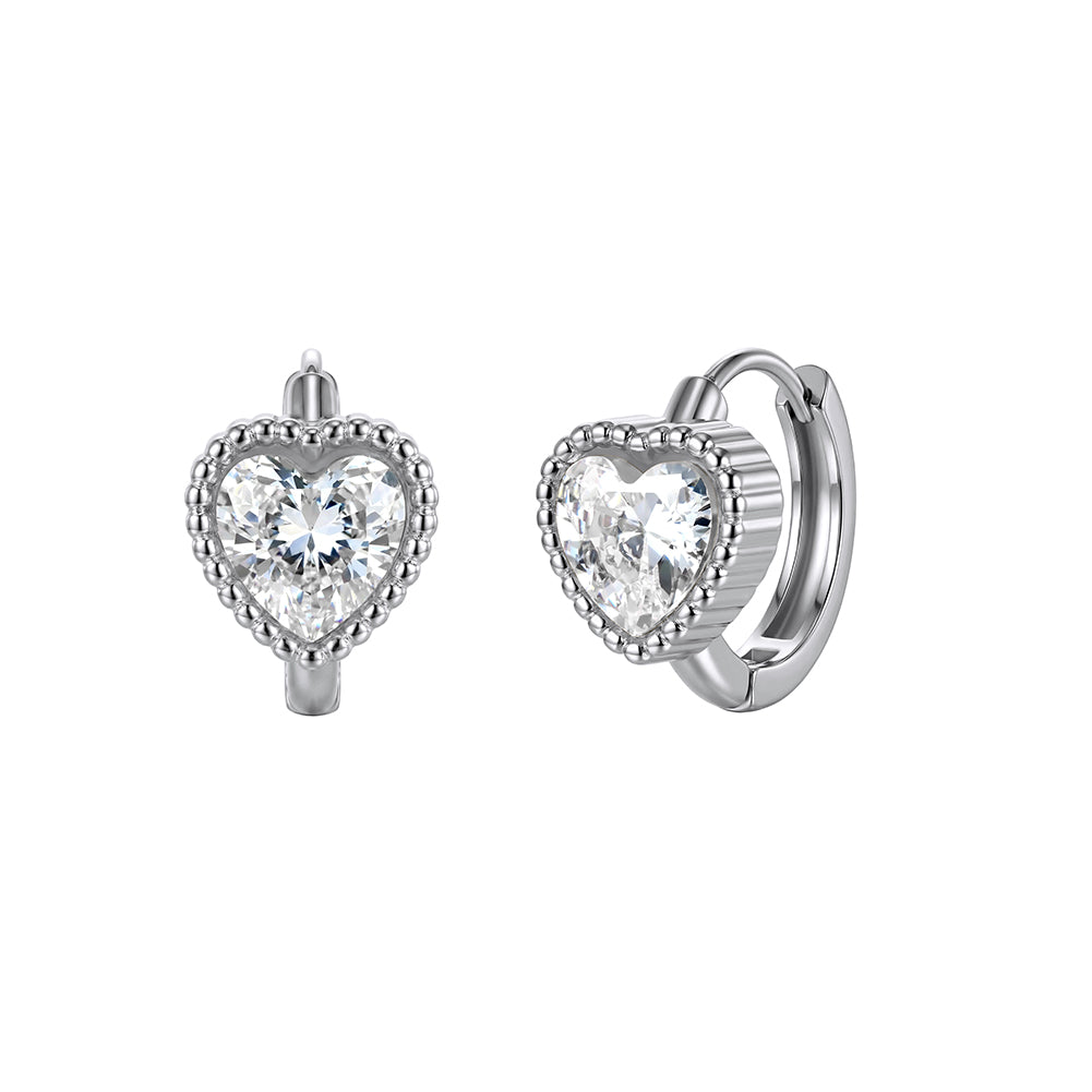Aura Amour // Heart-Cut CZ Crystal Beaded Huggie Earrings