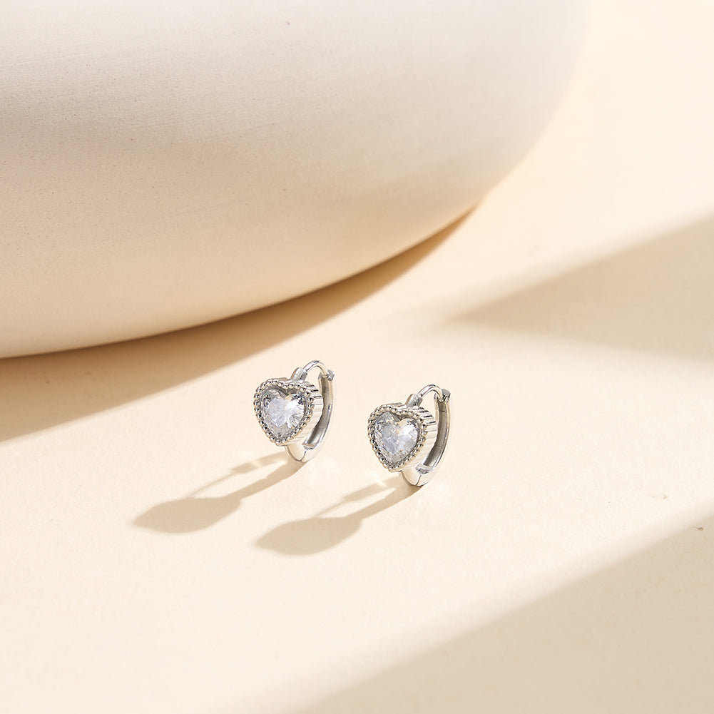 Aura Amour // Heart-Cut CZ Crystal Beaded Huggie Earrings