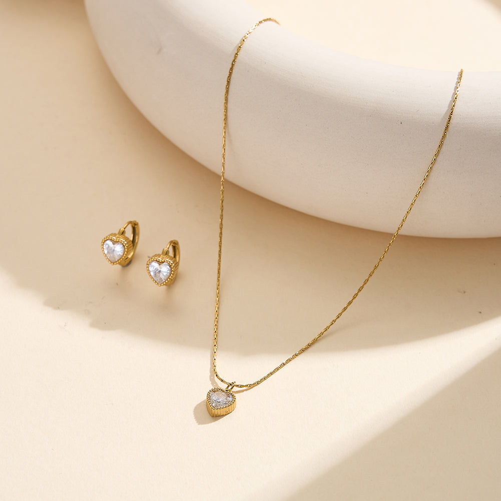 Aura Amour // Heart-Cut CZ Crystal Beaded Huggie Earrings