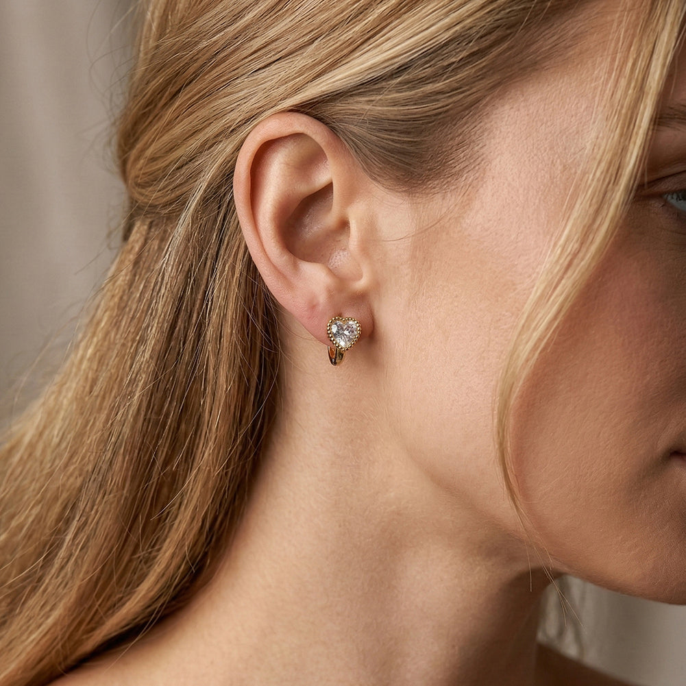 Aura Amour // Heart-Cut CZ Crystal Beaded Huggie Earrings