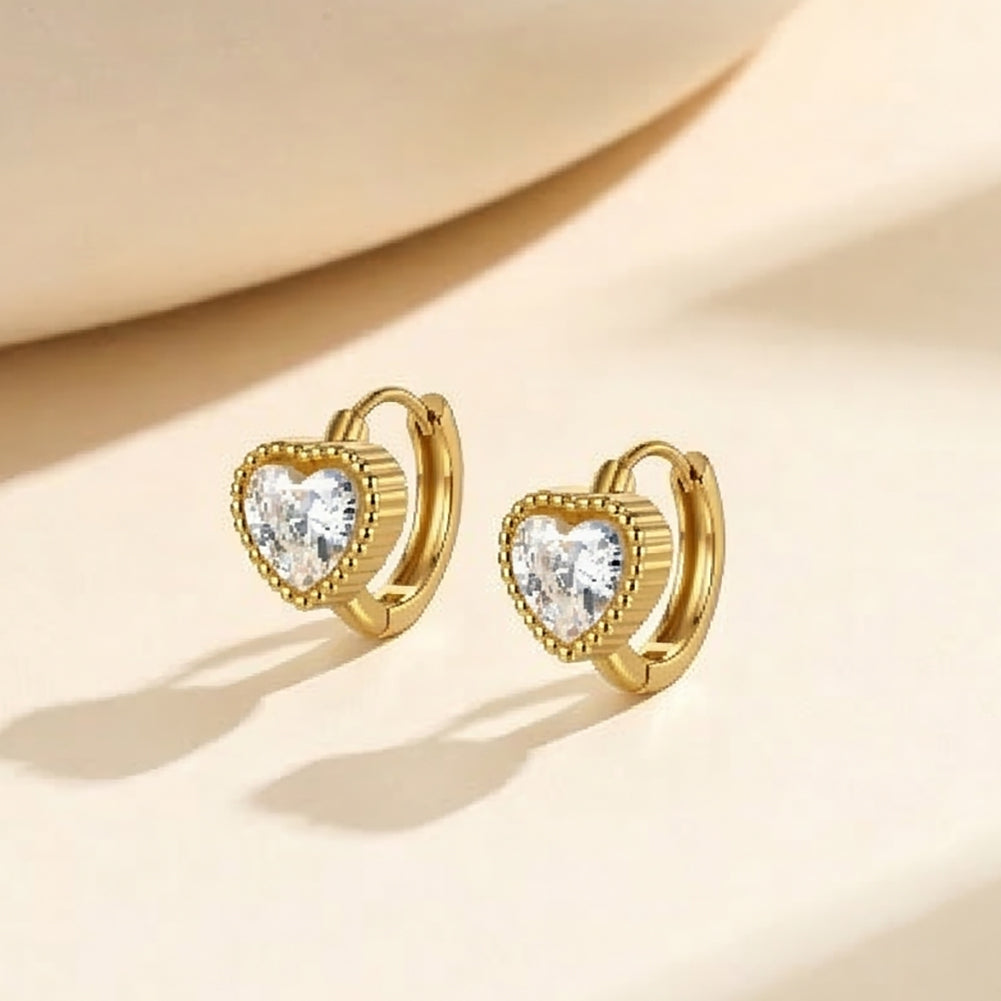 Aura Amour // Heart-Cut CZ Crystal Beaded Huggie Earrings