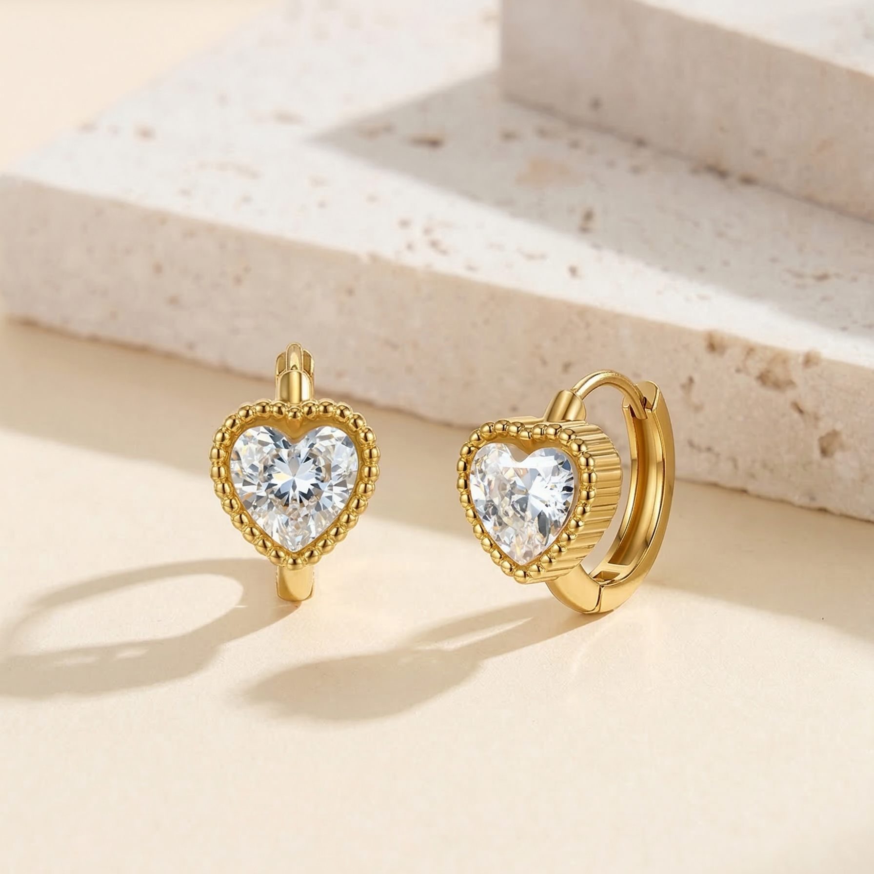 Aura Amour // Heart-Cut CZ Crystal Beaded Huggie Earrings