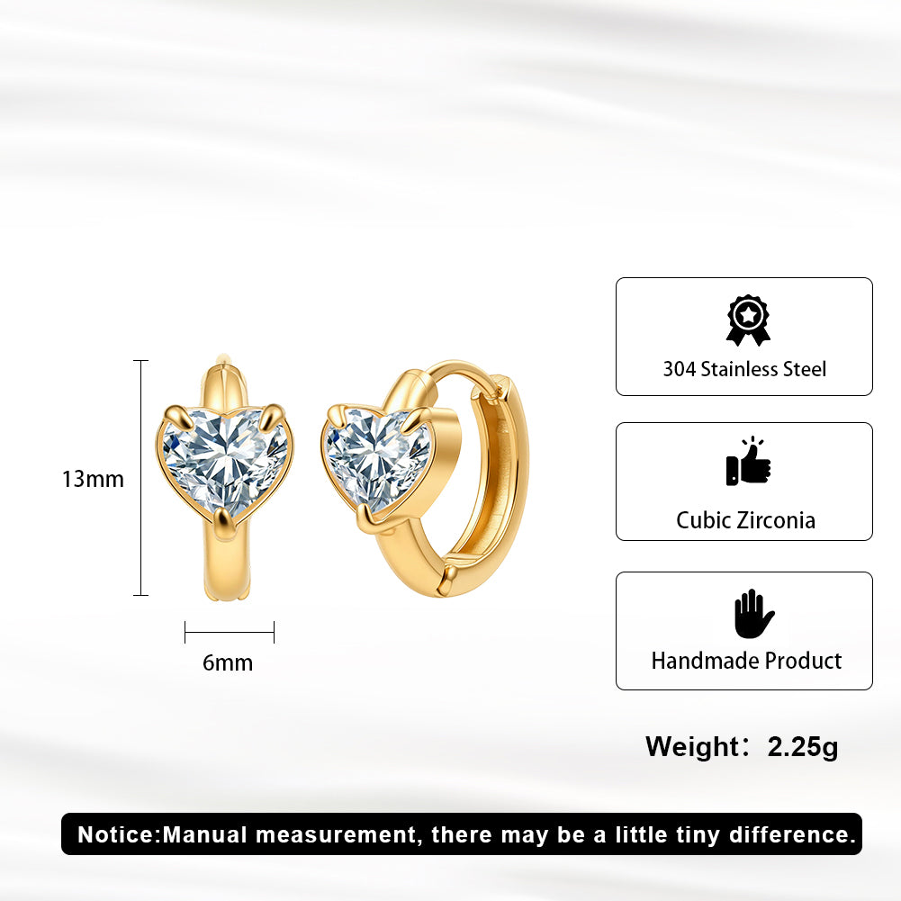 Aura Amour // Solitaire Heart-Cut CZ Huggie Earrings (6mm)