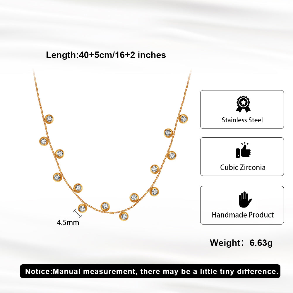 Dainty Bezel-Set CZ Shimmering Station Necklace in 14K Gold