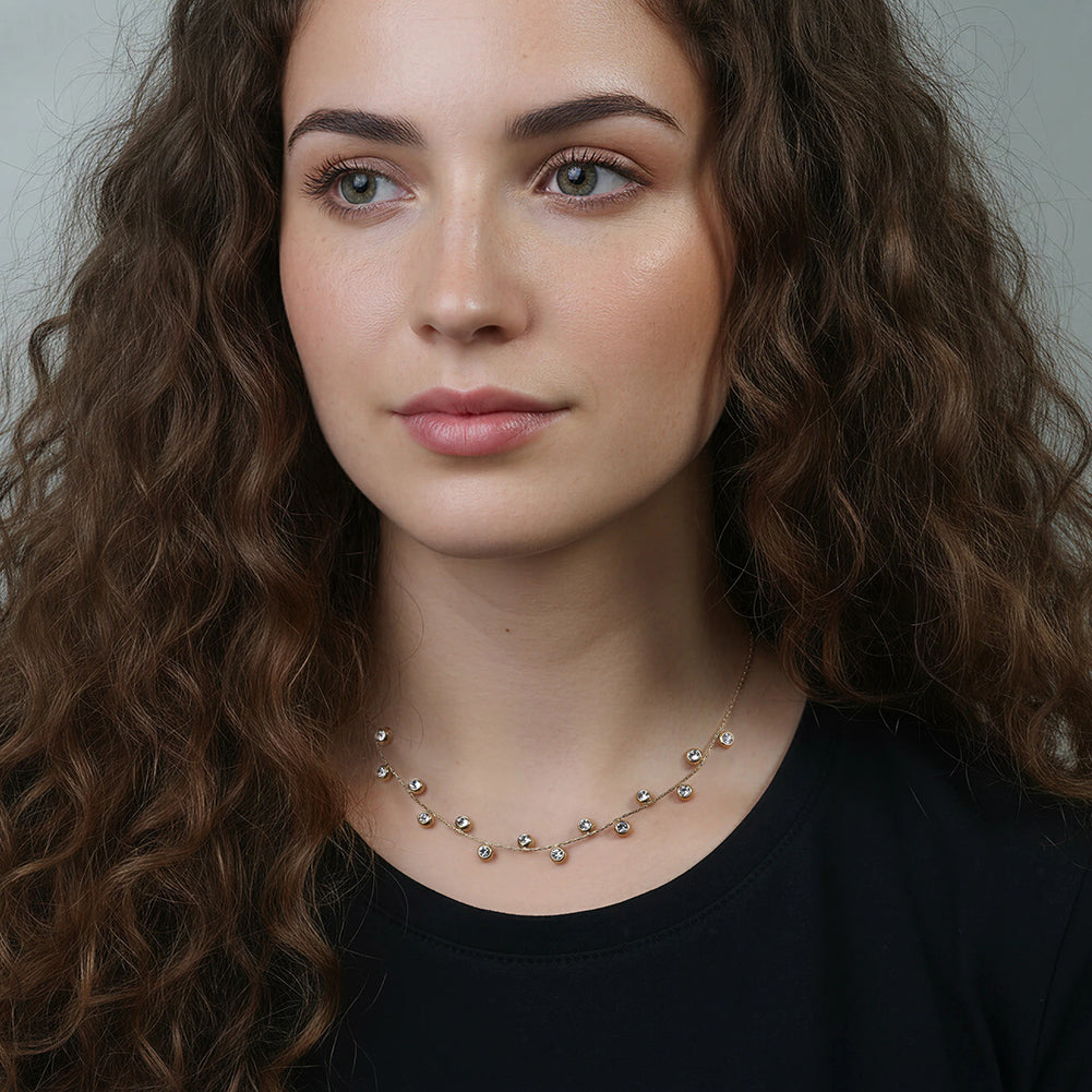 Dainty Bezel-Set CZ Shimmering Station Necklace in 14K Gold