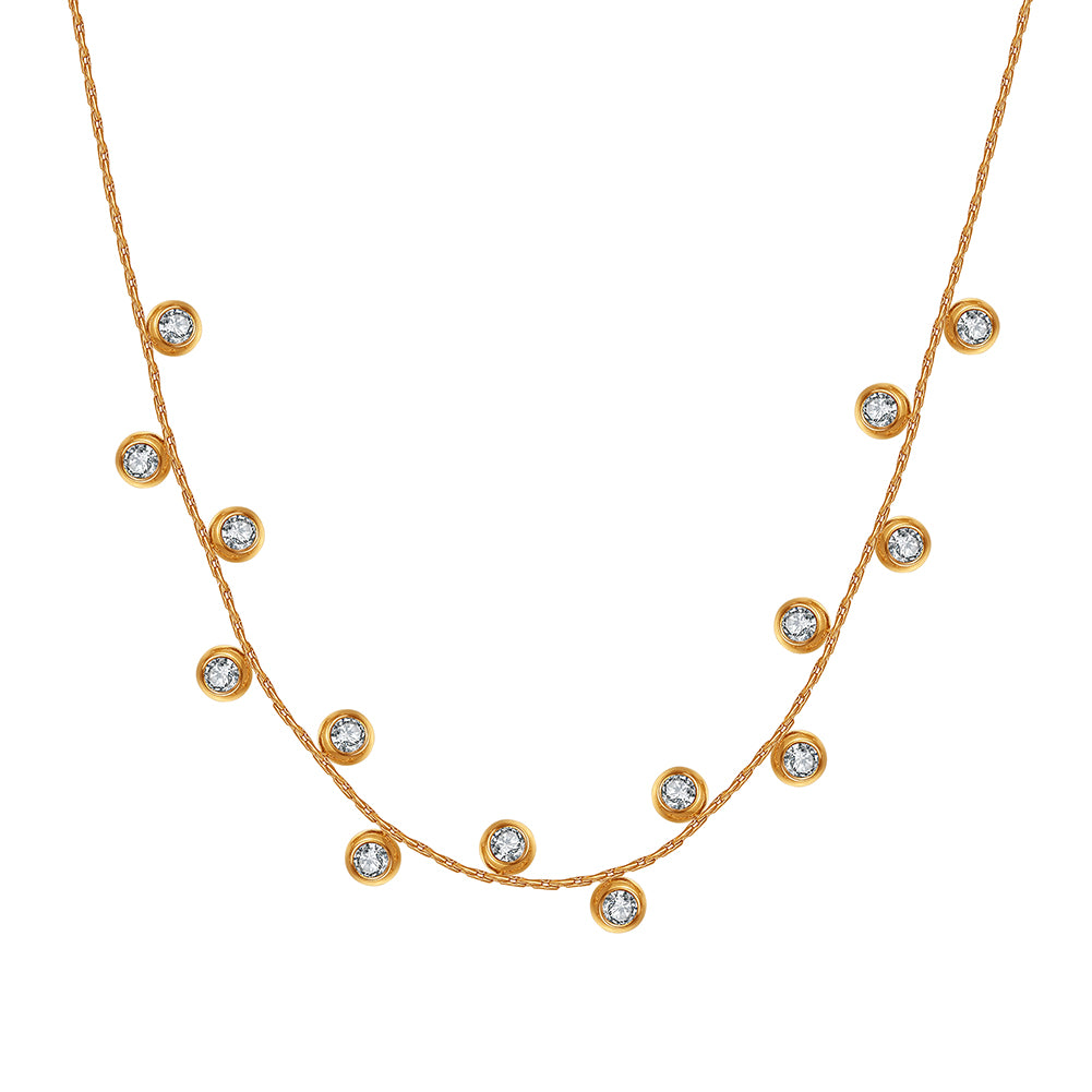 Dainty Bezel-Set CZ Shimmering Station Necklace in 14K Gold