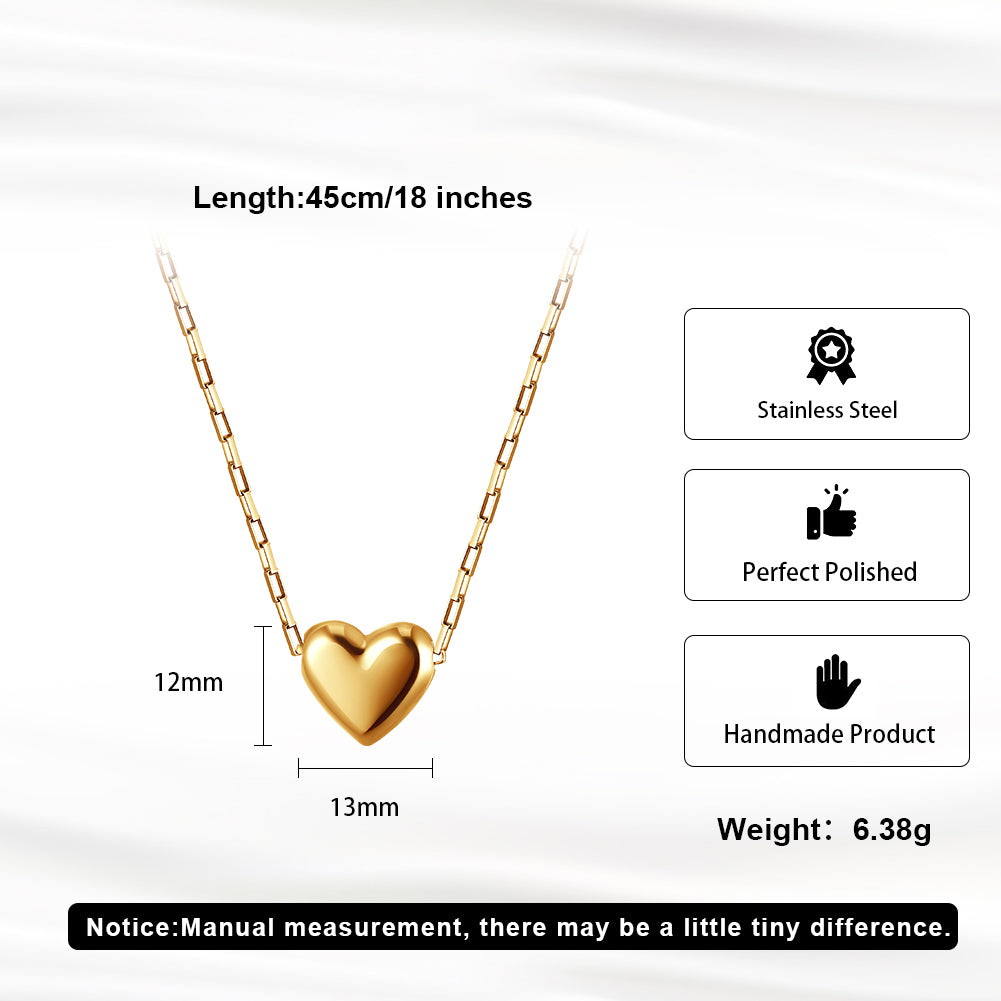 Minimalist 3D Puffy Heart Paperclip Chain Necklace
