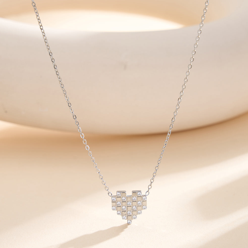 Retro-Modern Geometric Pixel Heart Pendant Necklace