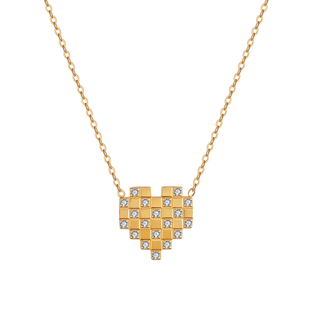 Retro-Modern Geometric Pixel Heart Pendant Necklace