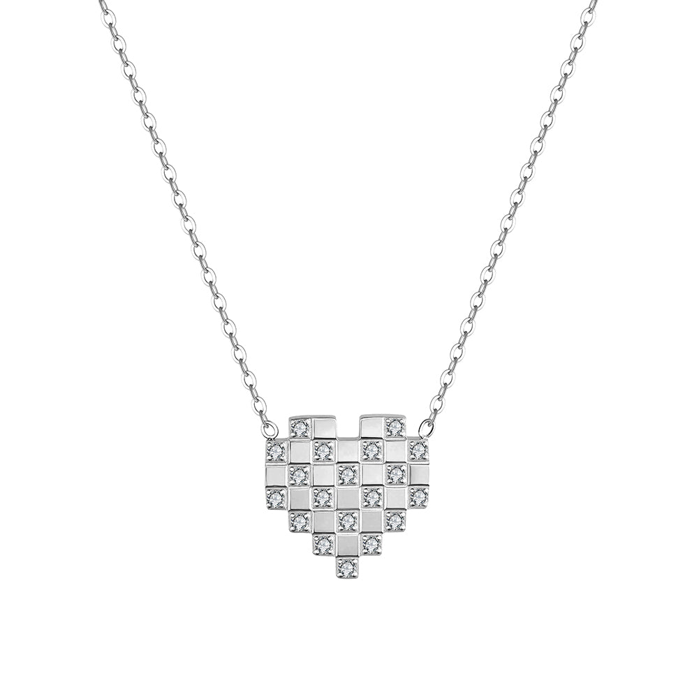 Retro-Modern Geometric Pixel Heart Pendant Necklace