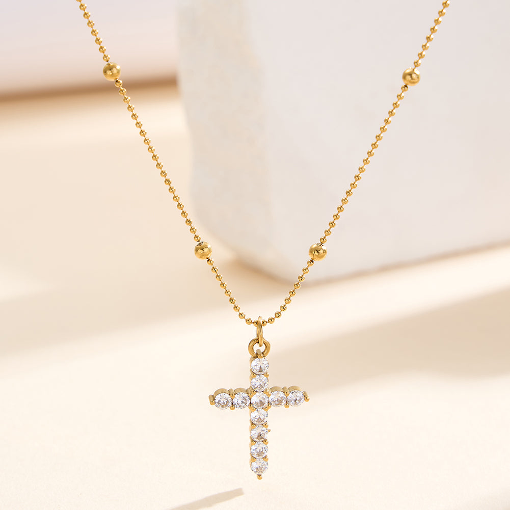 Gothic Minimalist Crystal Cross Satellite Chain Necklace