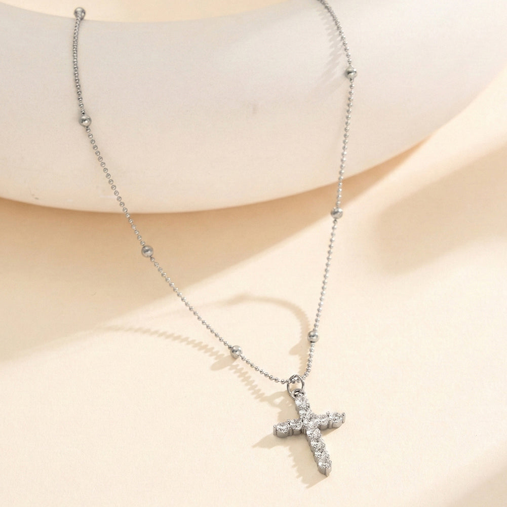 Gothic Minimalist Crystal Cross Satellite Chain Necklace