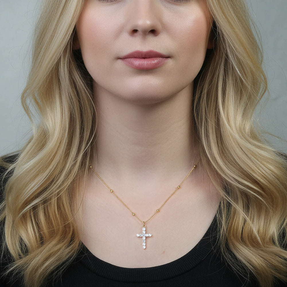 Gothic Minimalist Crystal Cross Satellite Chain Necklace