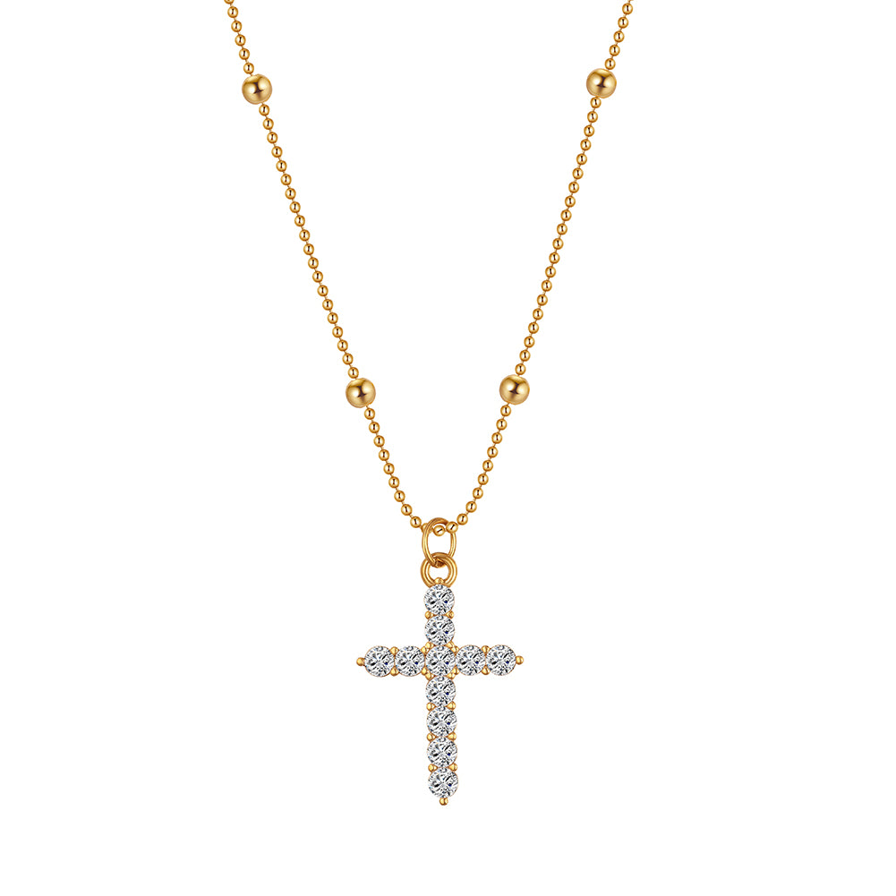 Gothic Minimalist Crystal Cross Satellite Chain Necklace