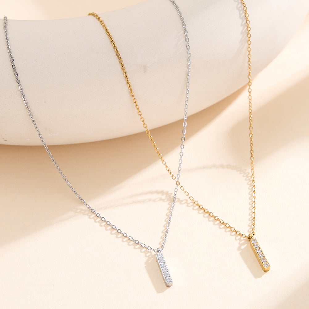 Minimalist Vertical Bar Pavé CZ Pendant Necklace