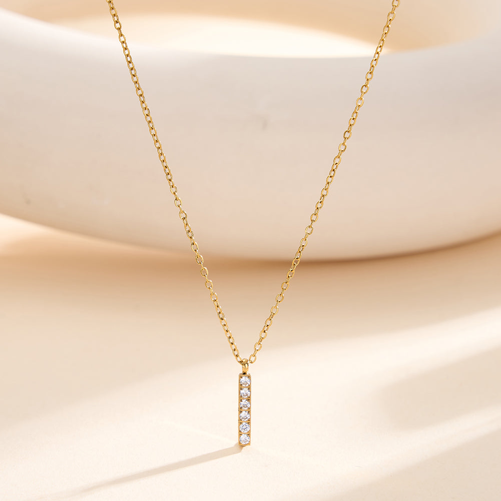 Minimalist Vertical Bar Pavé CZ Pendant Necklace