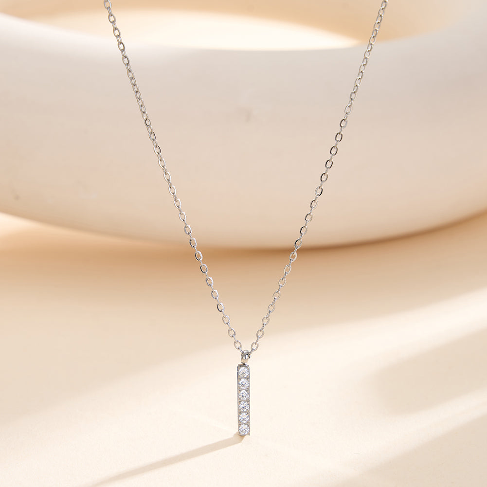Minimalist Vertical Bar Pavé CZ Pendant Necklace