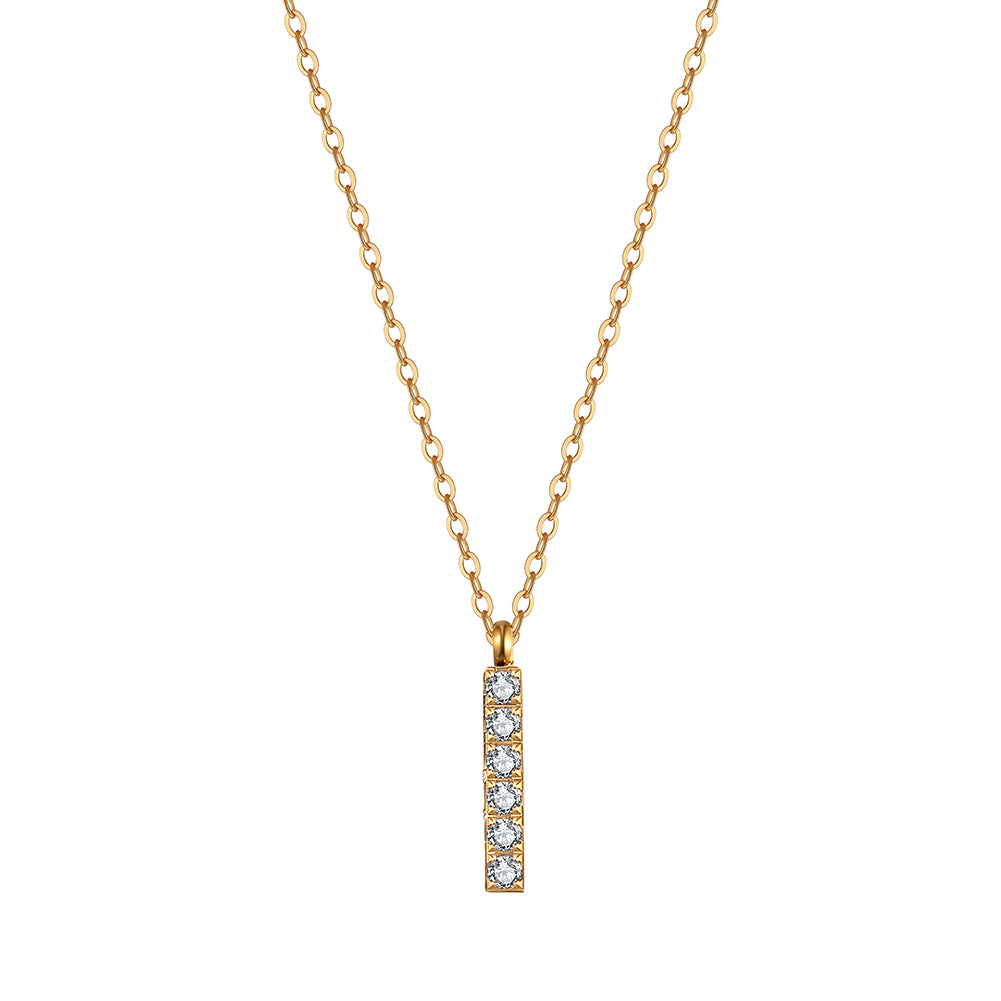 Minimalist Vertical Bar Pavé CZ Pendant Necklace