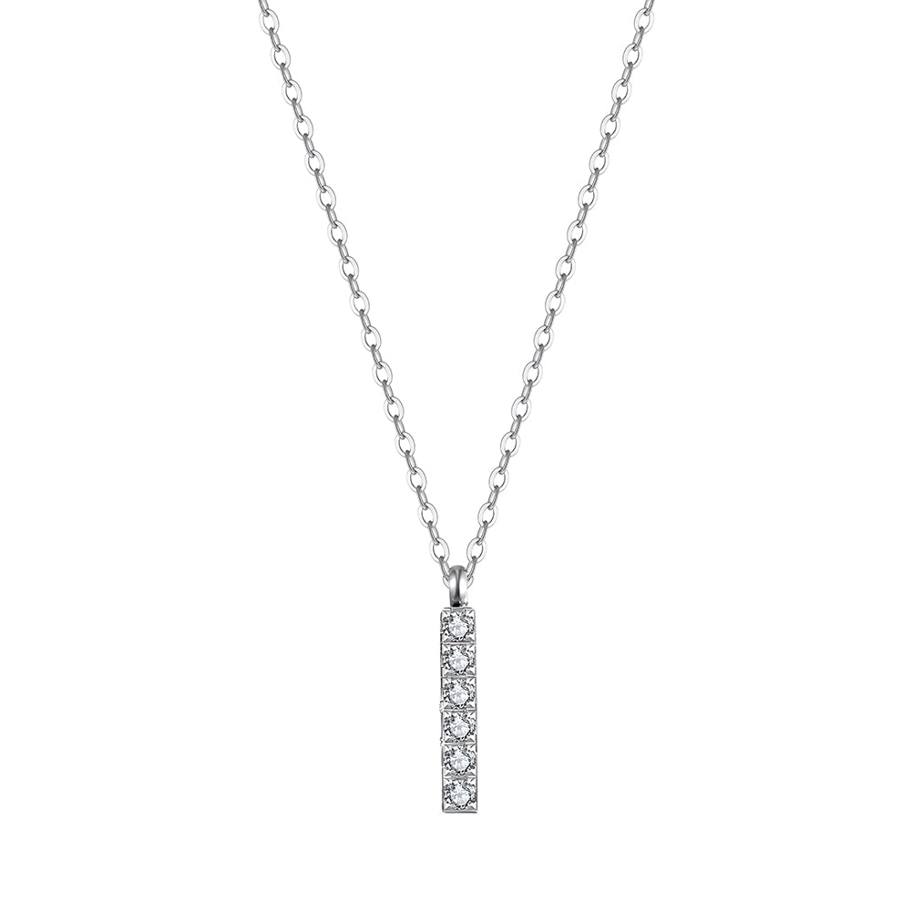 Minimalist Vertical Bar Pavé CZ Pendant Necklace