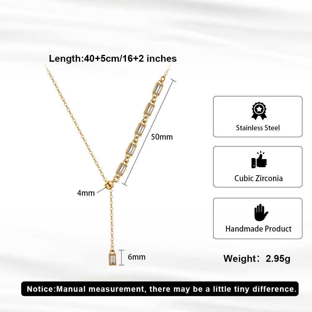 Elegant Art Deco Y-Lariat Asymmetric Emerald-Cut CZ Necklace