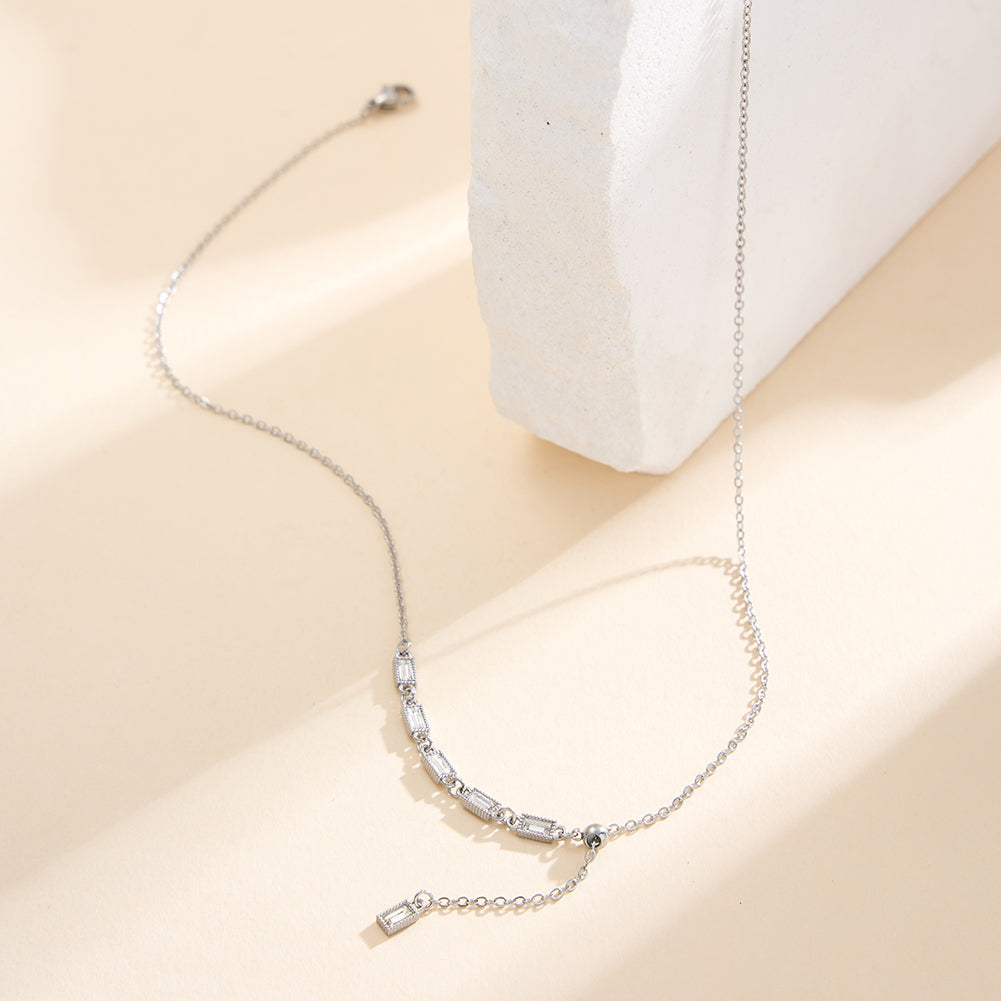 Elegant Art Deco Y-Lariat Asymmetric Emerald-Cut CZ Necklace