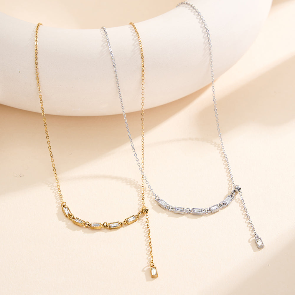 Elegant Art Deco Y-Lariat Asymmetric Emerald-Cut CZ Necklace