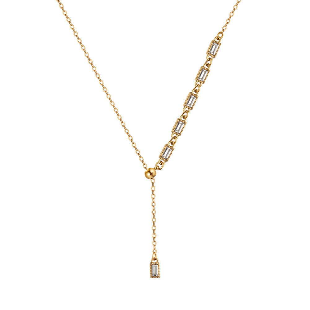 Elegant Art Deco Y-Lariat Asymmetric Emerald-Cut CZ Necklace