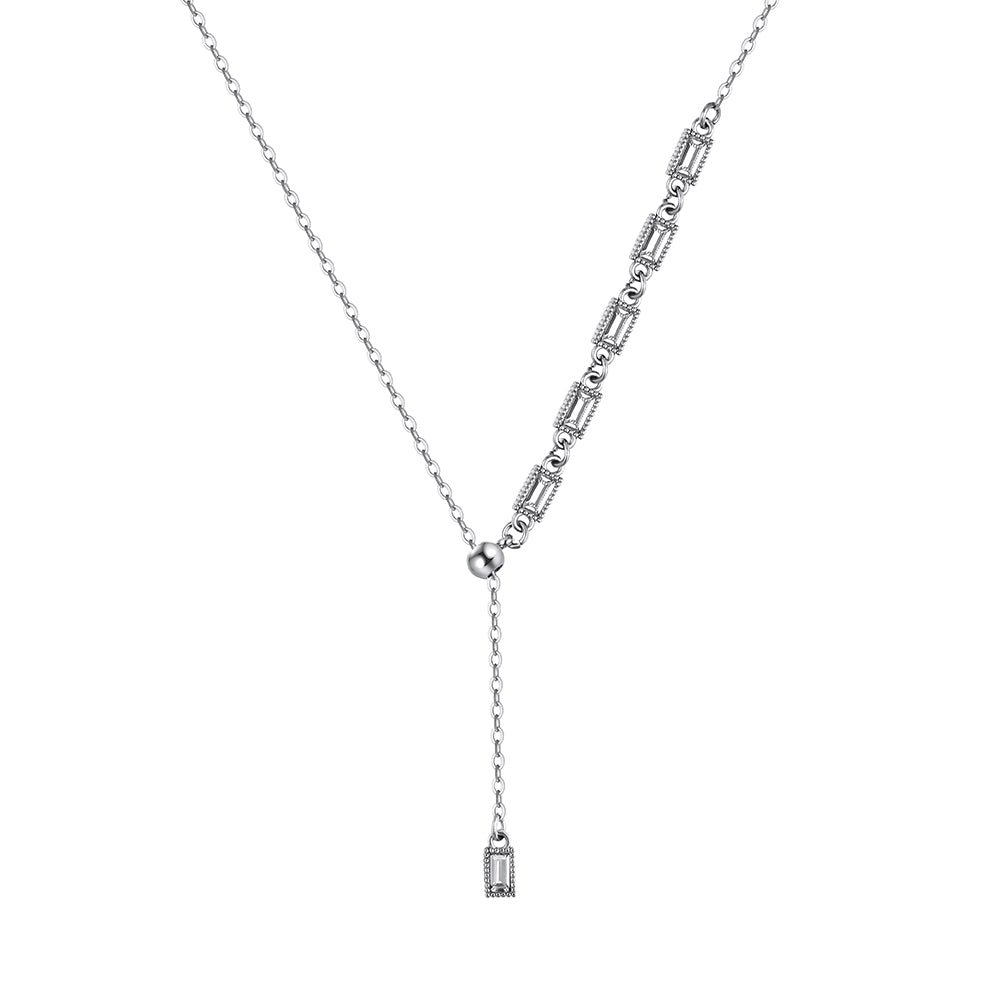 Elegant Art Deco Y-Lariat Asymmetric Emerald-Cut CZ Necklace