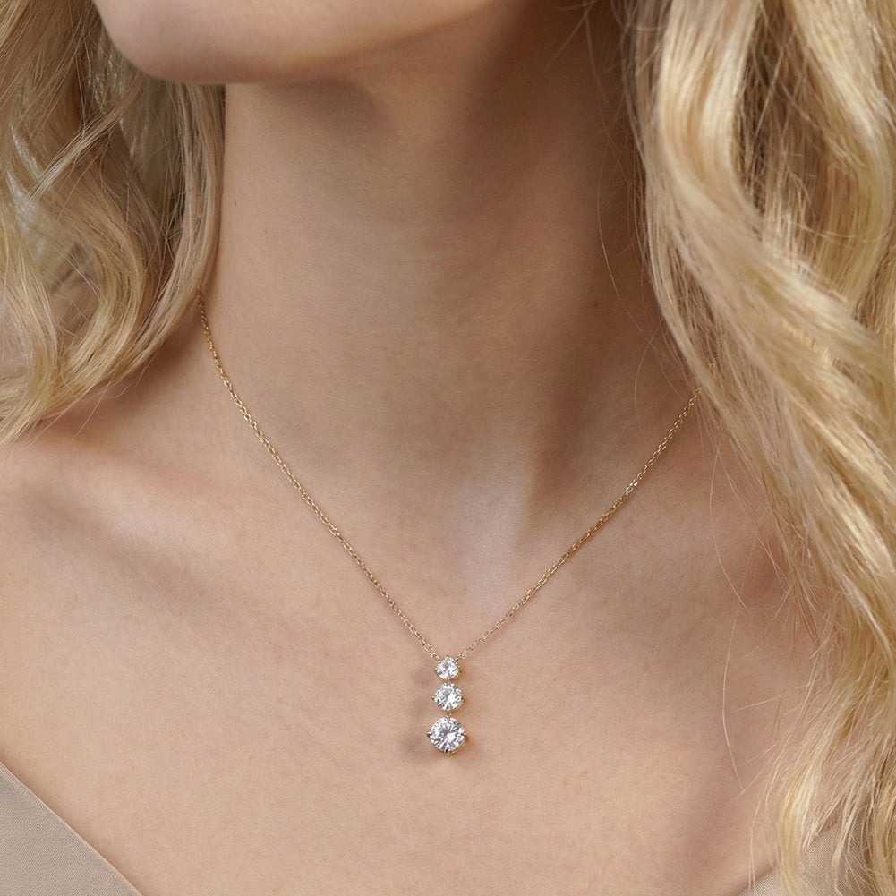 Dainty Three-Stone Cascading Graduated CZ Pendant Necklace